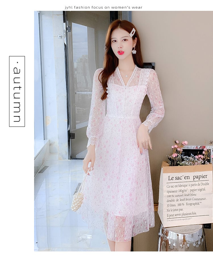 【dress】人気アイテム ! スウィートレース花柄ワンピース　M17265