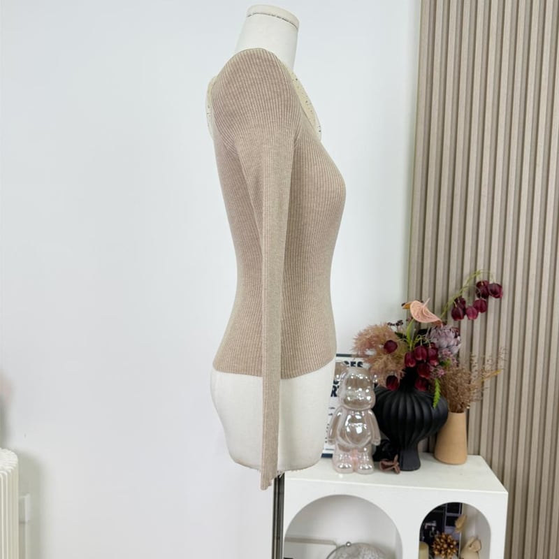 【tops】チュールドッキングニットトップス Q7952