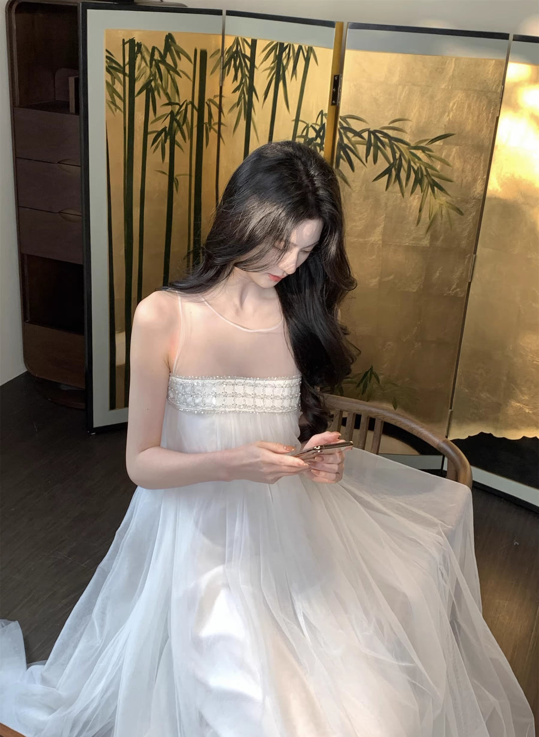 【dress】ノースリーブチュールワンピース Q7966