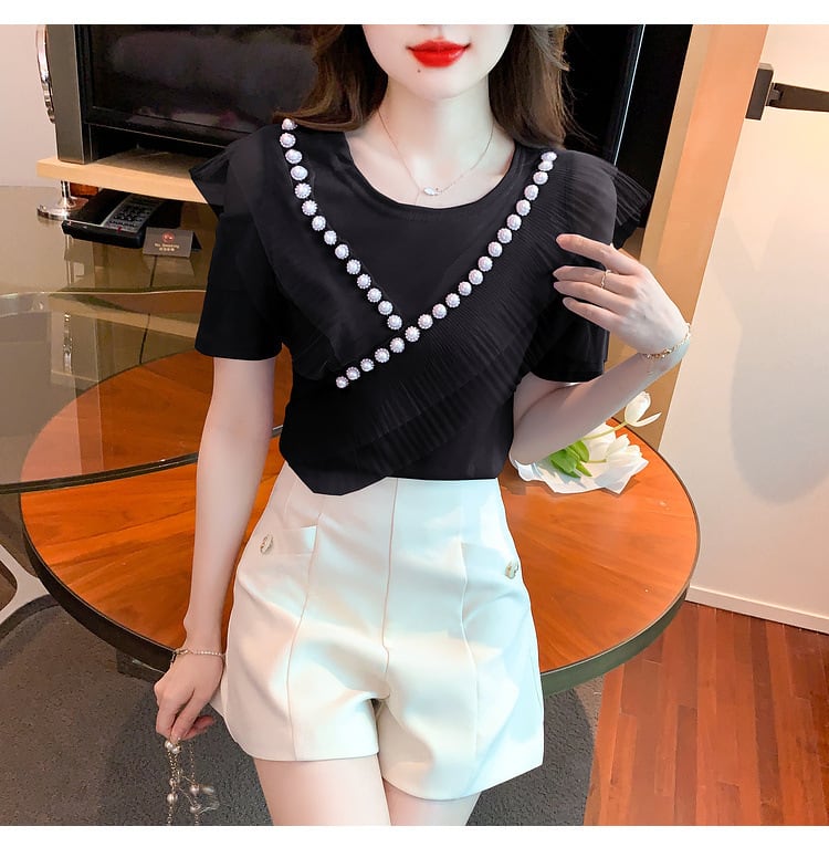 【tops】好感度UP 切り替えオフショルダーTシャツトップス　M16841