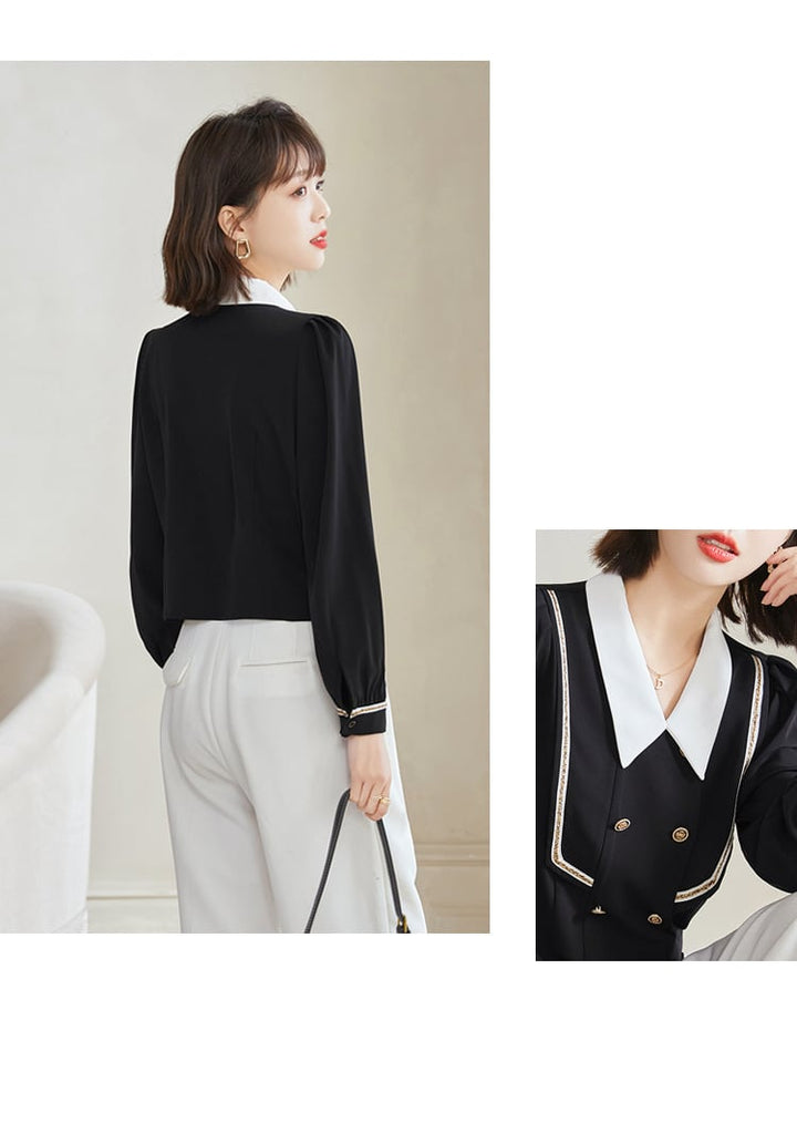 【tops】目立つ！エレガント切り替えシャツトップス　M16837