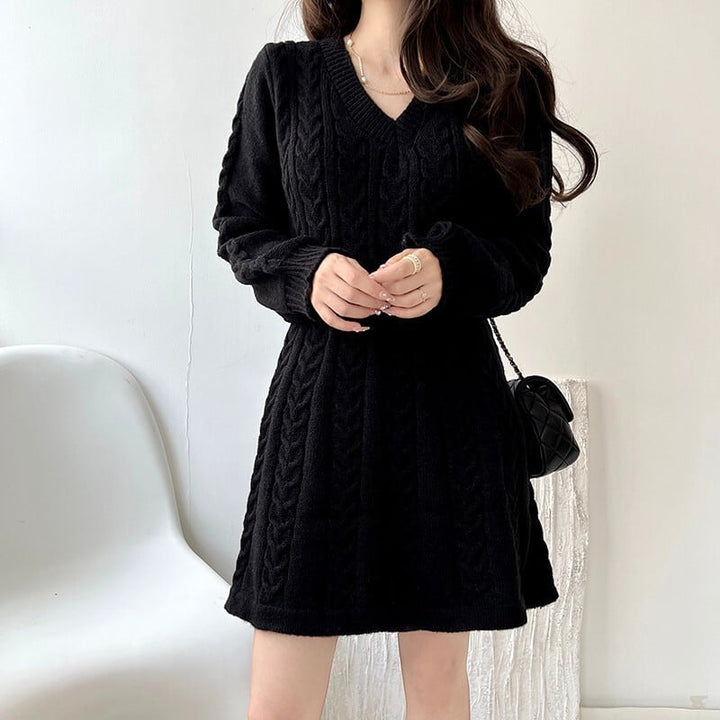 【dress】Vネック無地ニットワンピース　M17948