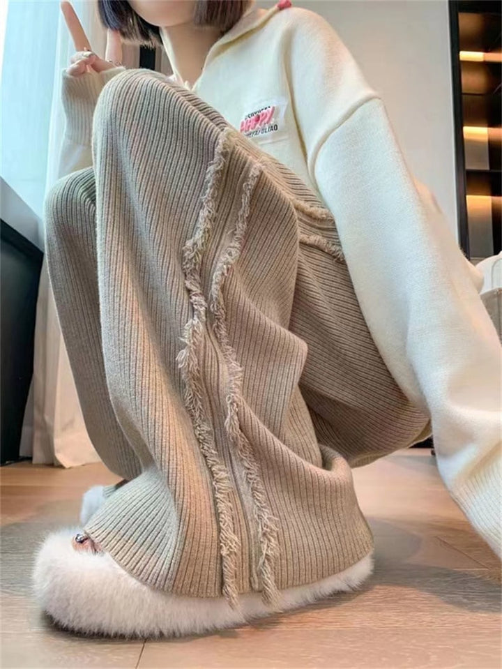 【bottoms】ハイウエストニットワイドパンツ　M18323