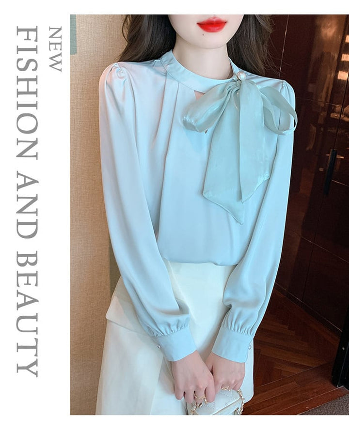 【tops】リボン付きブラウス　M29120