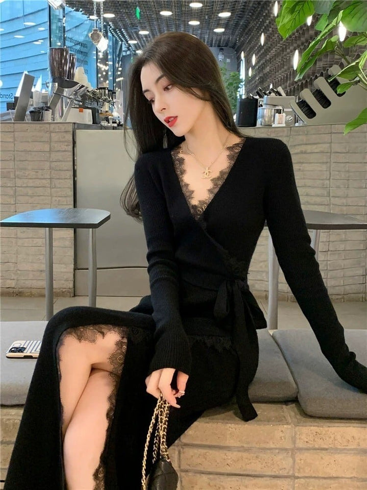 【dress】Vネックニットワンピース　M26380
