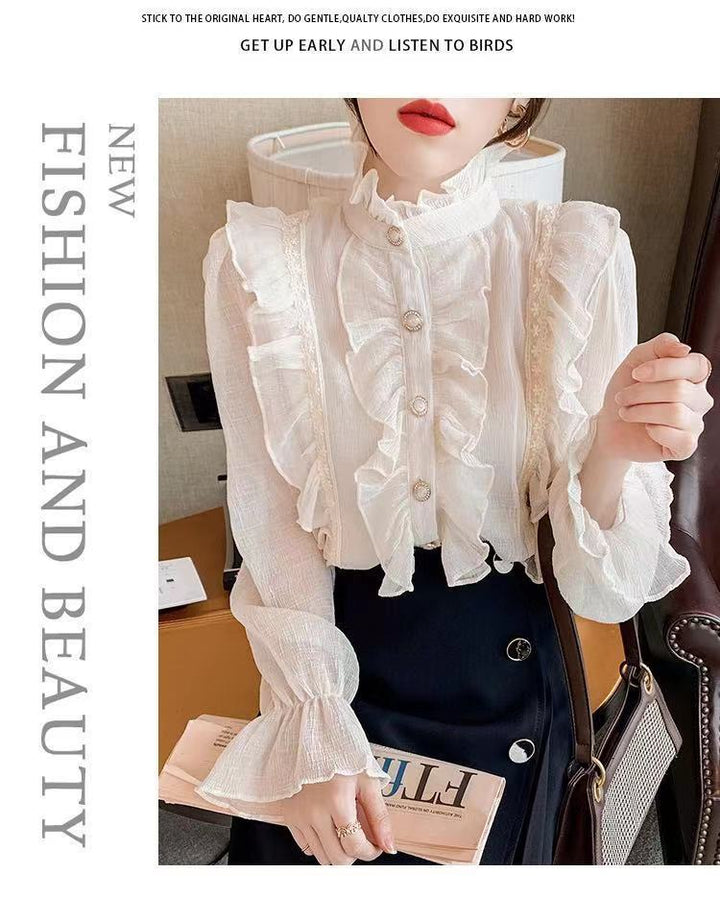 【tops】人気アイテム ! エレガントフリルシャツトップス　M17299