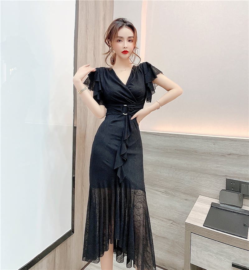 【dress】美人度アップVネックマーメイドワンピース　M17020