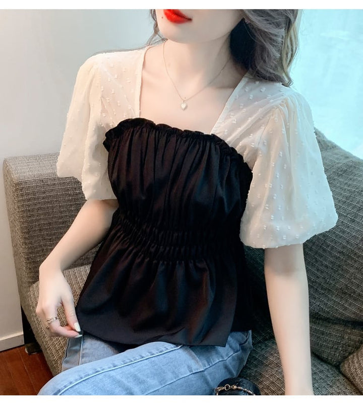 【tops】好感度UPエレガント切り替えトップスオシャレ　M17107