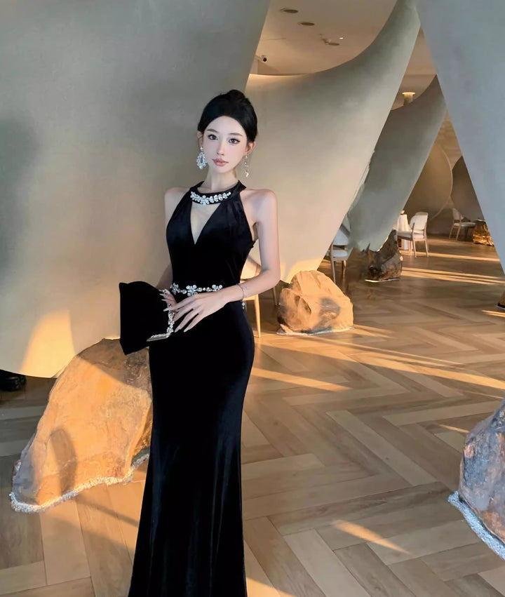 【dress】ノースリーブベルベットワンピース Q7886