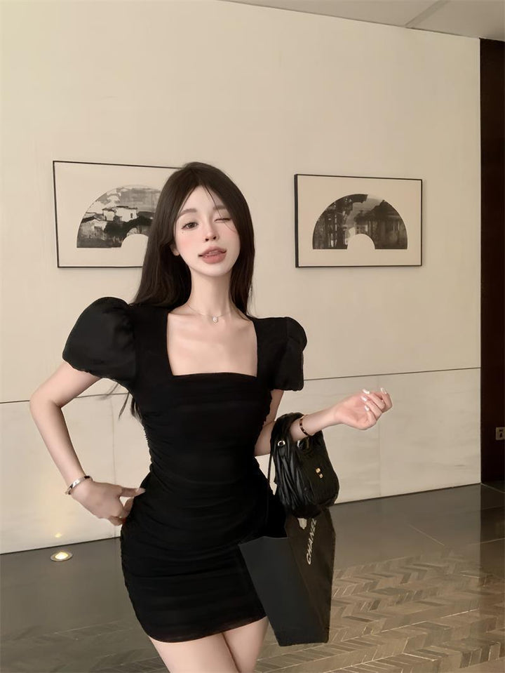 【dress】人気アイテム ! パフスリーブワンピース着瘦せオシャレ　M16768