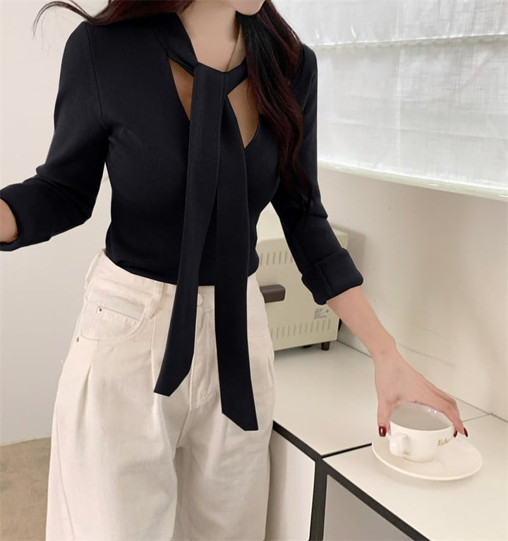 【tops】ボウタイニットトップス　M27475