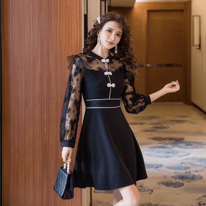 【dress】 ファッションレース切り替えデートワンピース　M17426