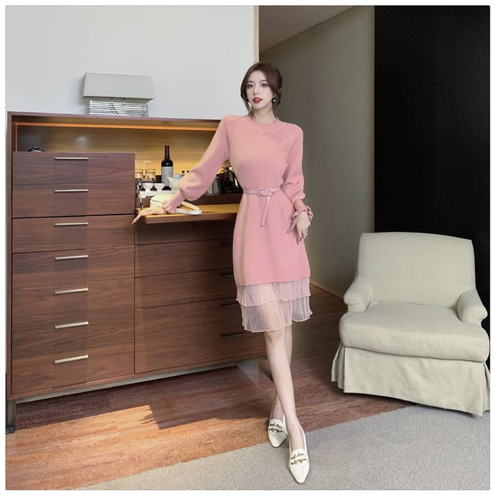 【dress】ドッキングニットワンピース　M18136