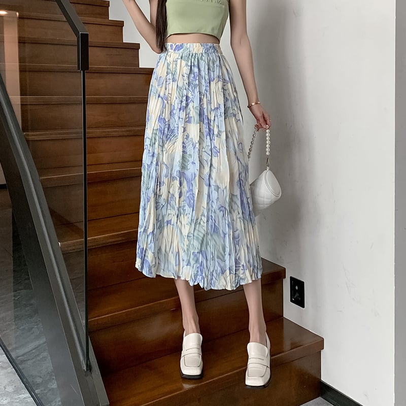 【bottoms】話題沸騰中 オシャレプリーツ花柄スカート　M17036
