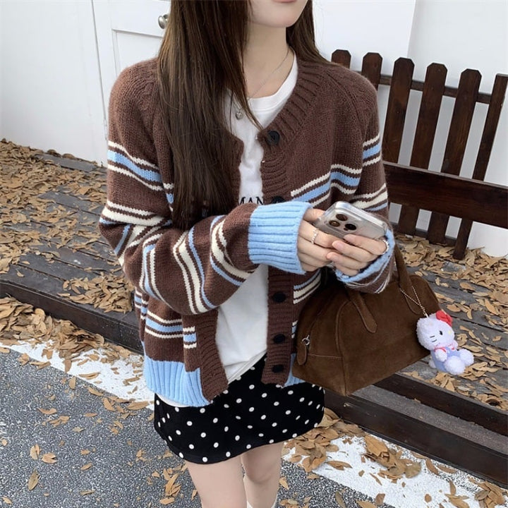 【outer】ボーダー柄ニットカーデ　M26973