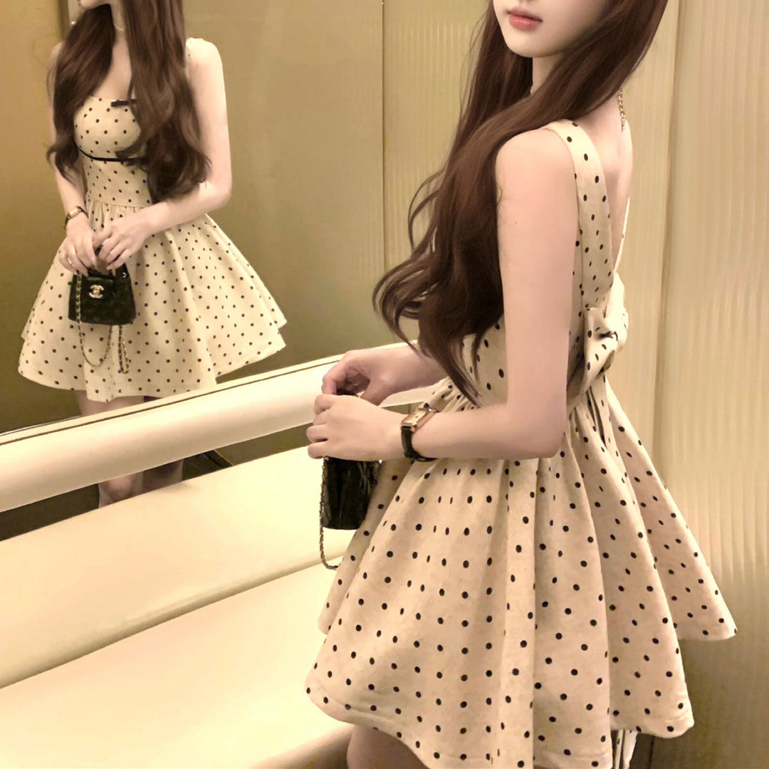 【dress】バックリボンドット柄ミニワンピース　M30198