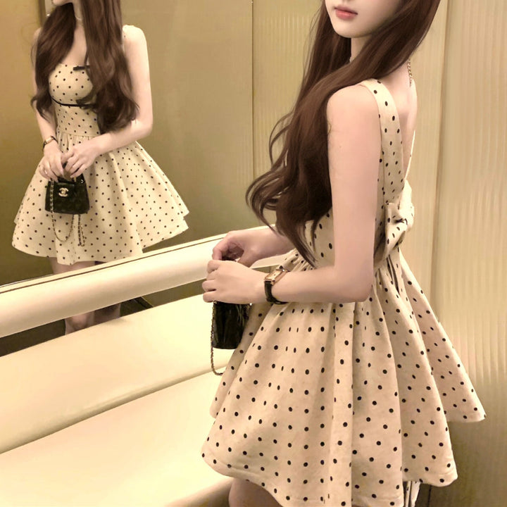 【dress】バックリボンドット柄ミニワンピース　M30198