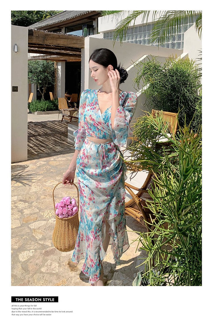 【dress】Vネック花柄ワンピース　M25286