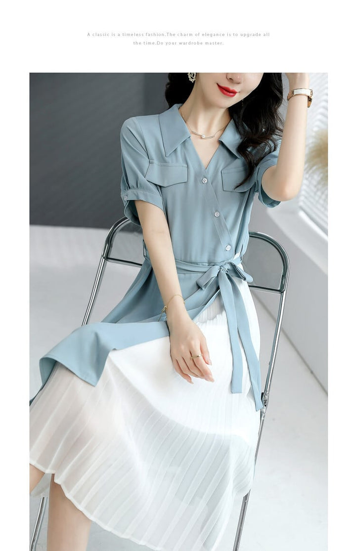 【dress】女子力アップエレガント切り替えシャツワンピース　M16971