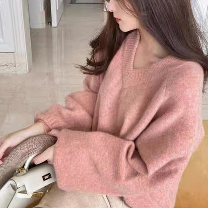 【tops】Vネック無地ニットセーター　M18102