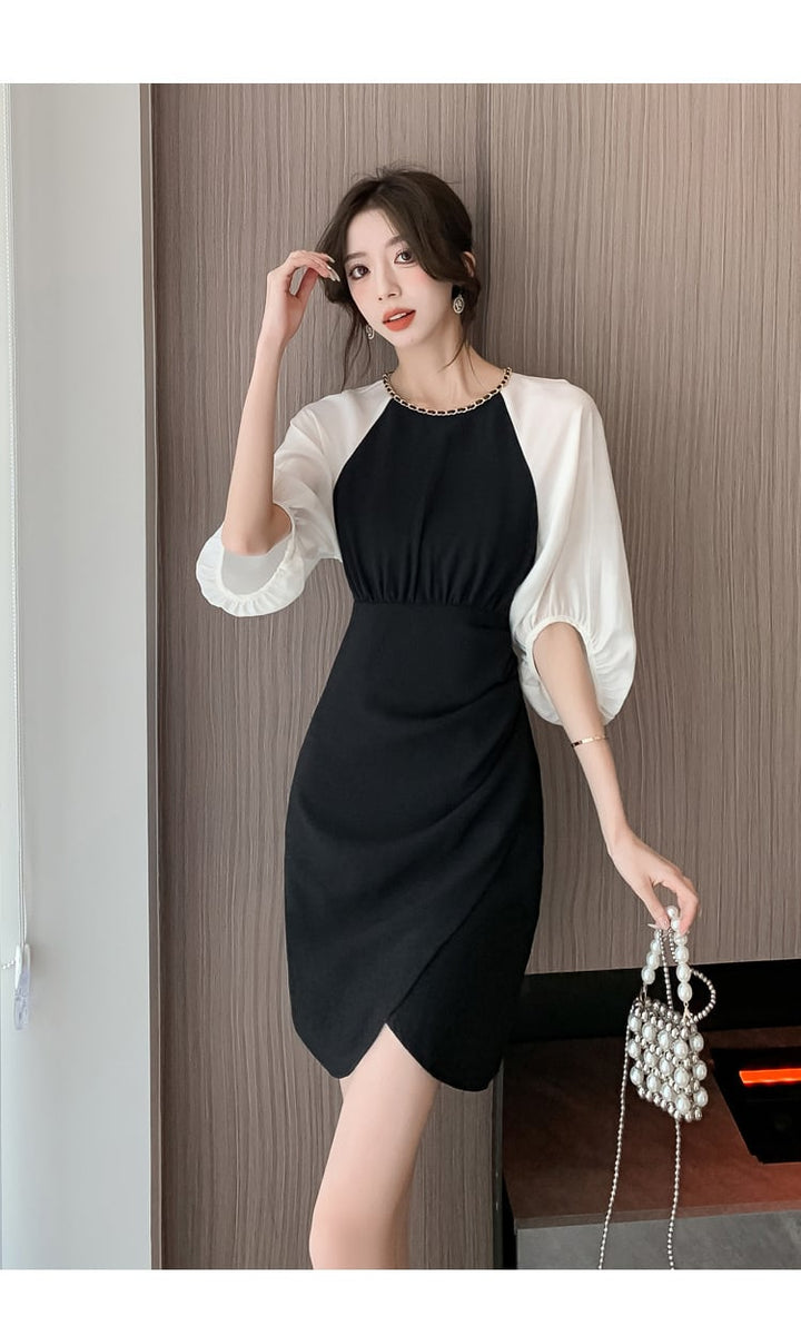 【dress】高級感 エレガント切り替えデートワンピース　M17499
