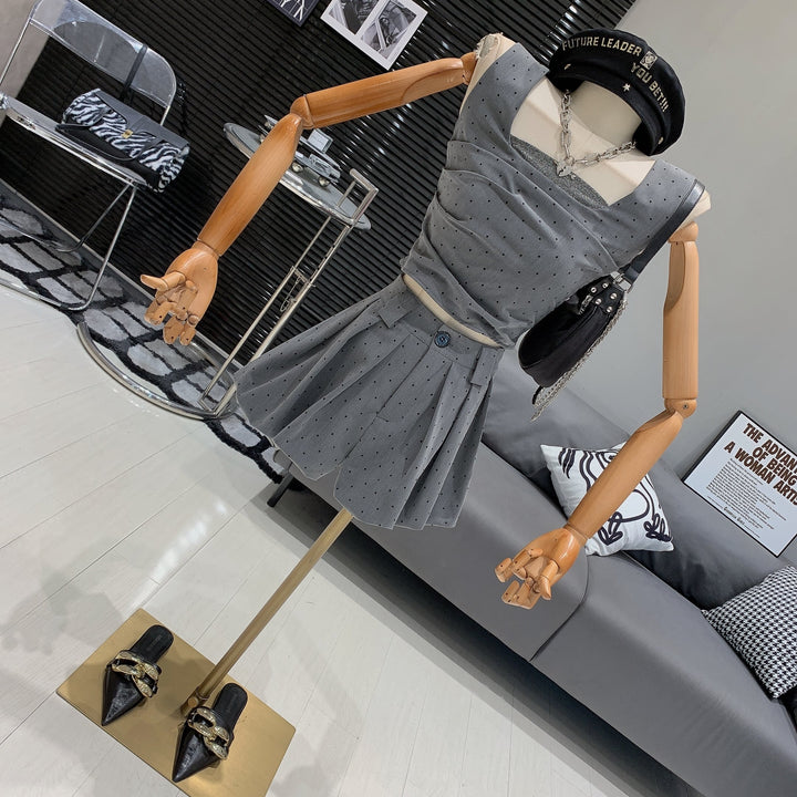 【set】ドット柄トップス×ショートパンツセット　M24780