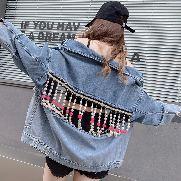【outer】パールチェーンデニムジャケット　N2190
