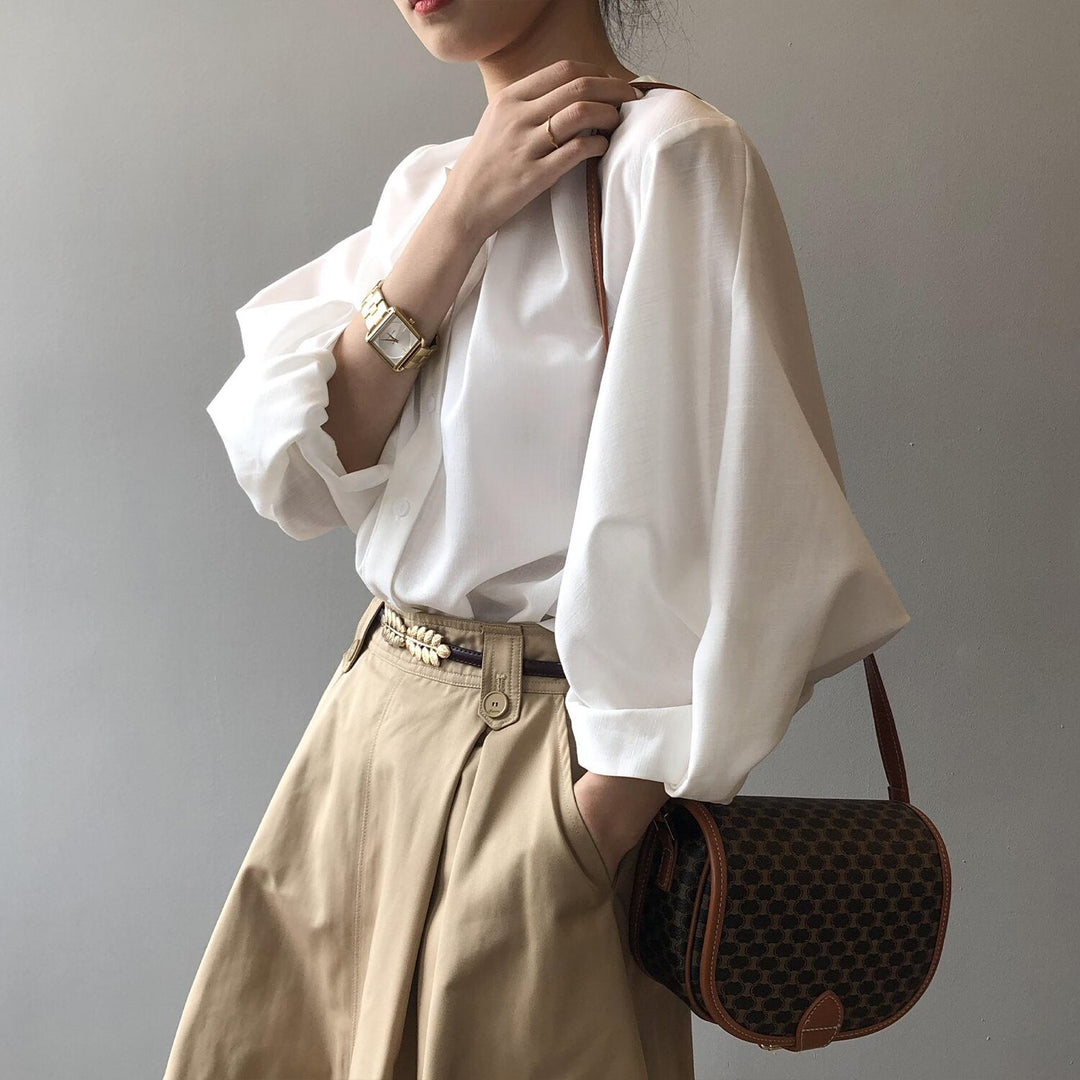 【tops】ランタンスリーブシャツブラウス　M29742