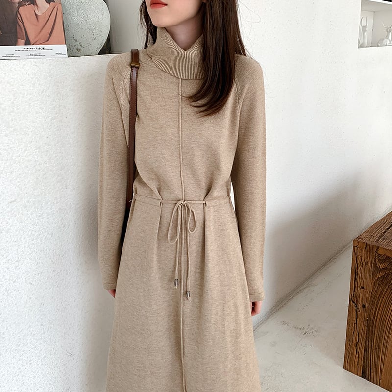 【dress】目立つ！ハイネック無地ニットワンピース　M17663