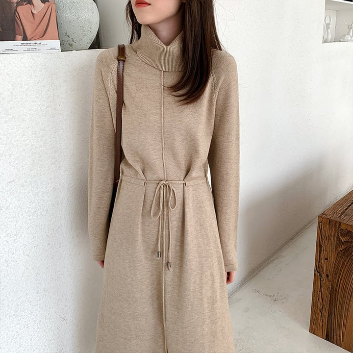 【dress】目立つ！ハイネック無地ニットワンピース　M17663