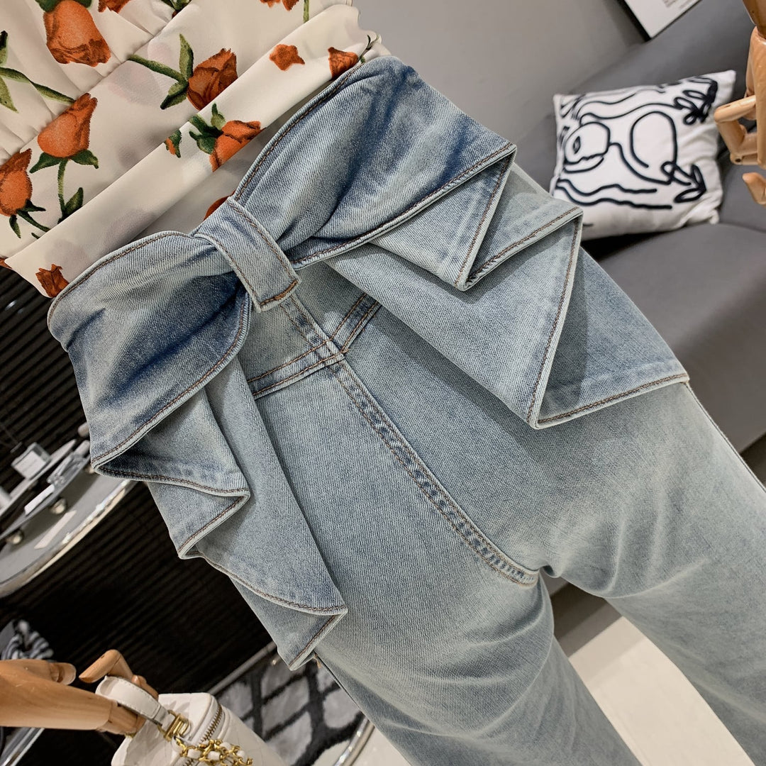 【bottoms】バックリボンフレアデニムパンツ　M30723