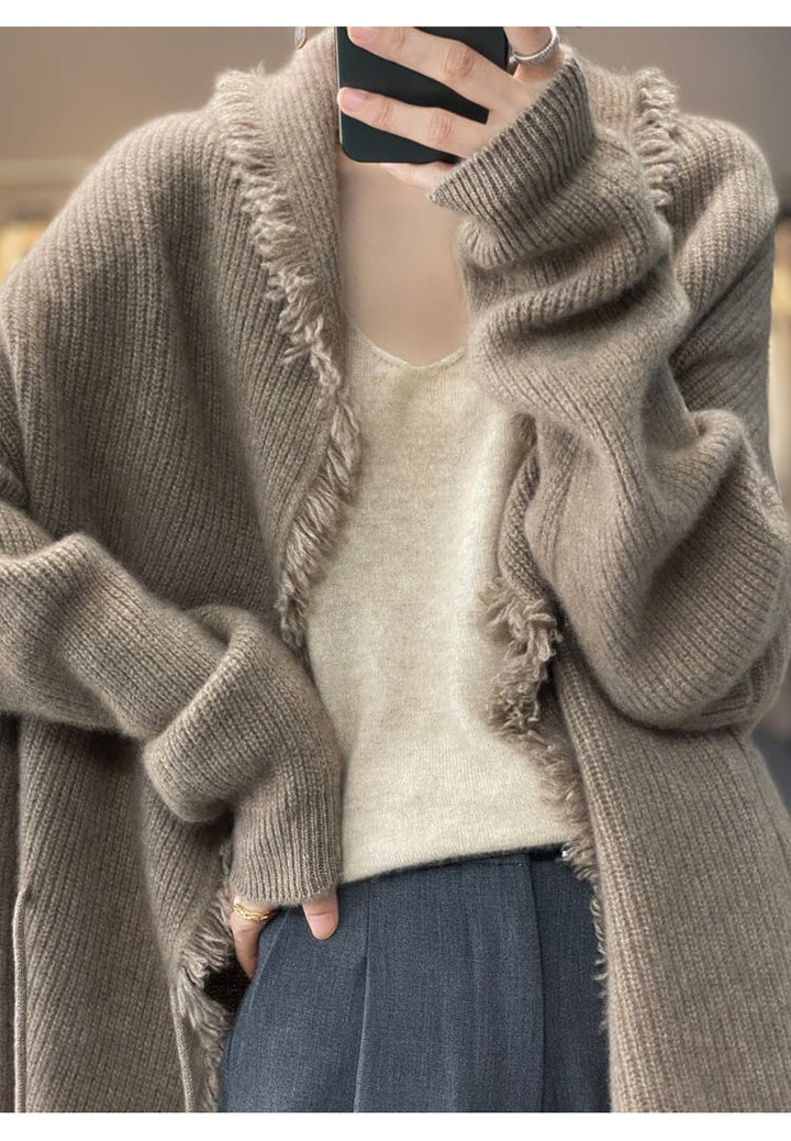 【outer】フリンジ無地ニットカーディガン　 M17802
