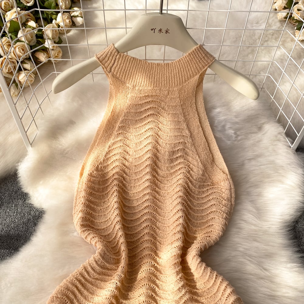 【dress】大人らしい ノースリーブ薄手ニットワンピース　M17145