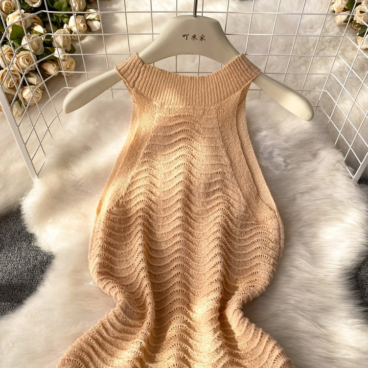 【dress】大人らしい ノースリーブ薄手ニットワンピース　M17145
