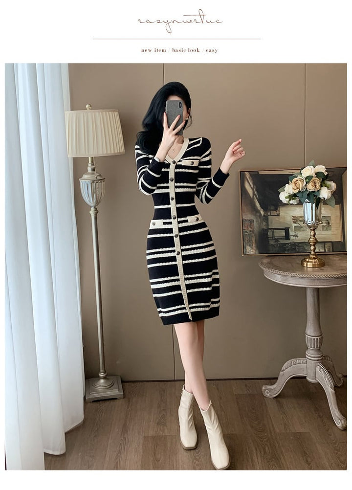 【dress】ボーダー柄ニットワンピース　M25353