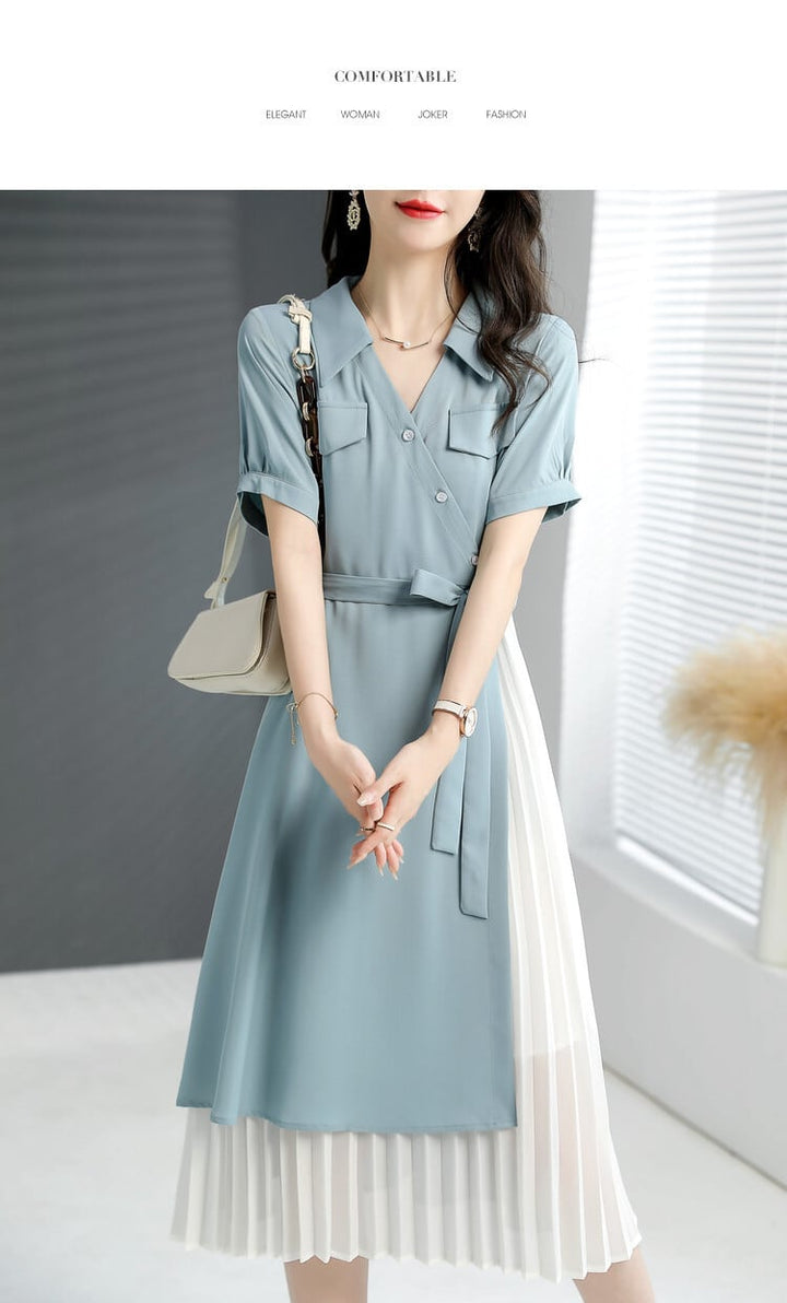 【dress】女子力アップエレガント切り替えシャツワンピース　M16971