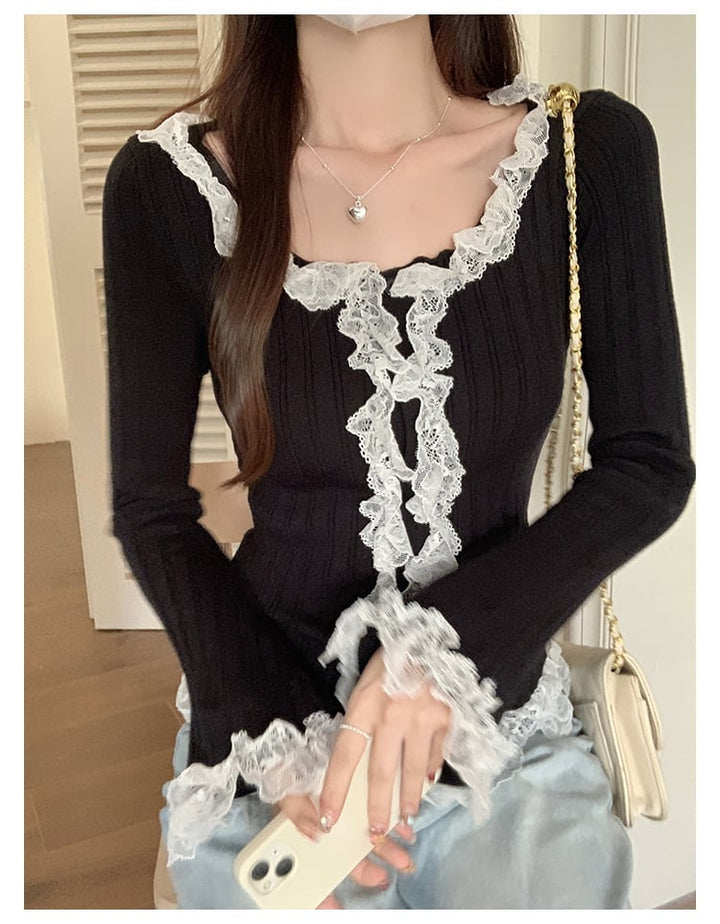 【tops】レース切り替えニットトップス　M27759
