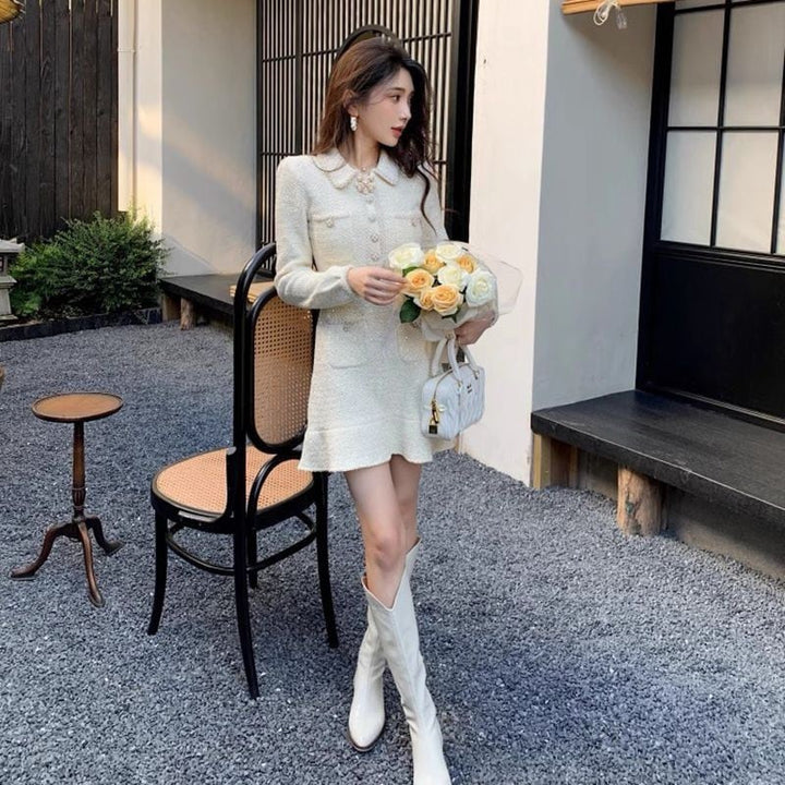 【dress】折り襟ニットワンピース　M27657