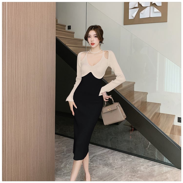 【dress】主役級エレガントニットワンピース着瘦せ　M17629