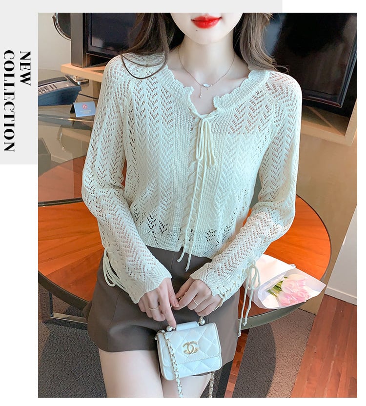 【tops】優しい雰囲気カットワークニットトップスゆったり　M17087