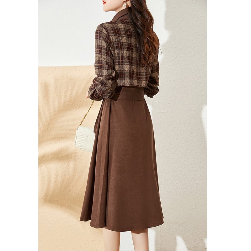 【dress】チェック柄切り替えデートワンピース　M17876