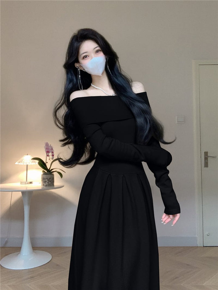 【dress】ボートネックニットワンピース　M18160
