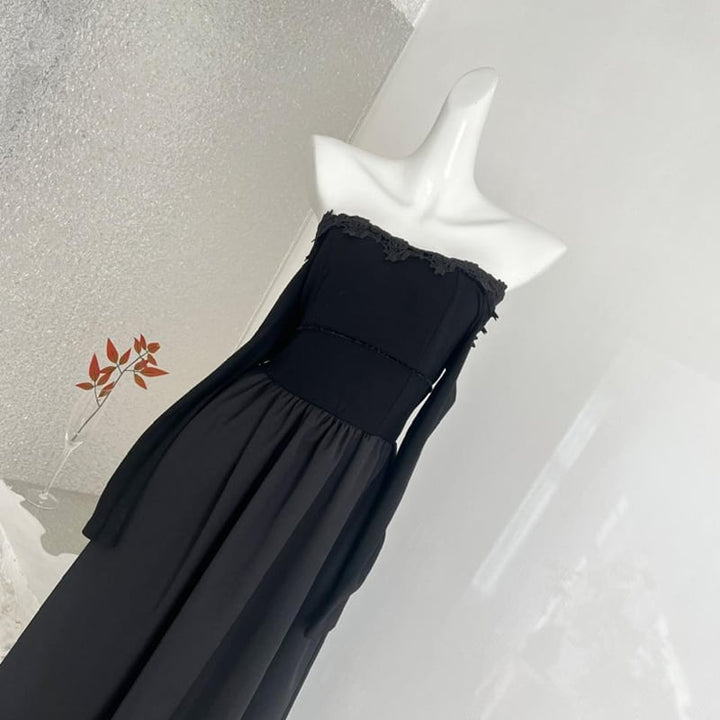 【dress】レースドッキングオフショルダーロングワンピース Q7644