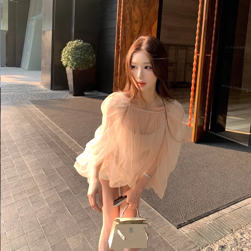 【tops】チュールフェイクレイヤードトップス Q8388