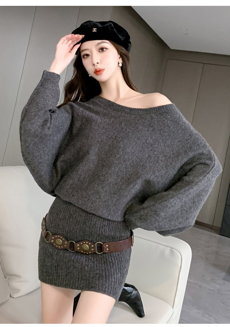 【dress】オフショルダーニットミニワンピース　N2771