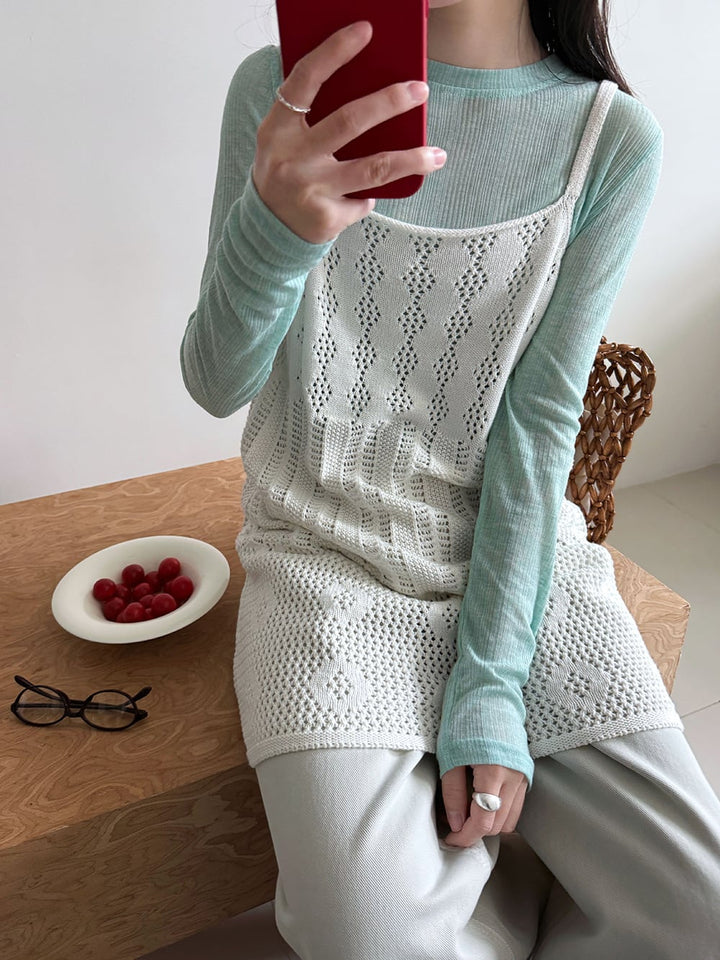 【tops】透かしニットキャミソール Q8326