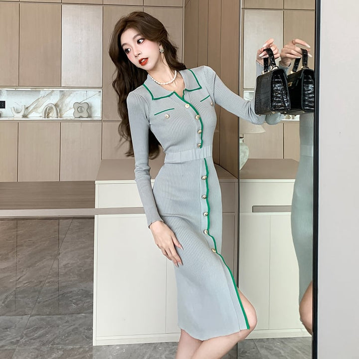 【dress】ボタンデザインニットワンピース　M18294
