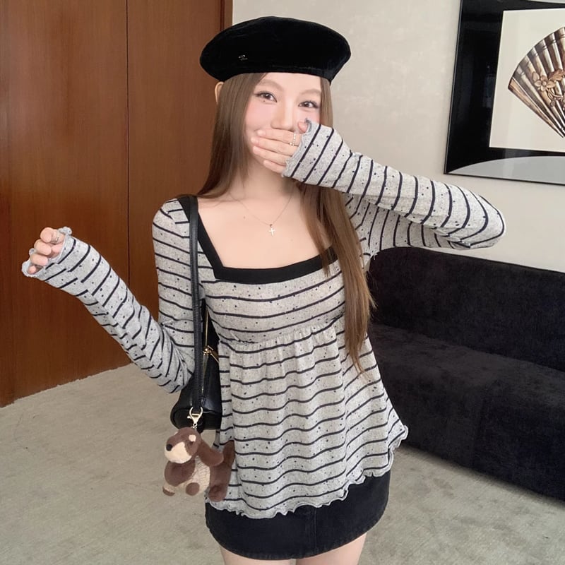 【tops】ボーダー柄トップス Q8115