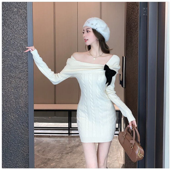 【dress】リボン付きニットワンピース　M28330