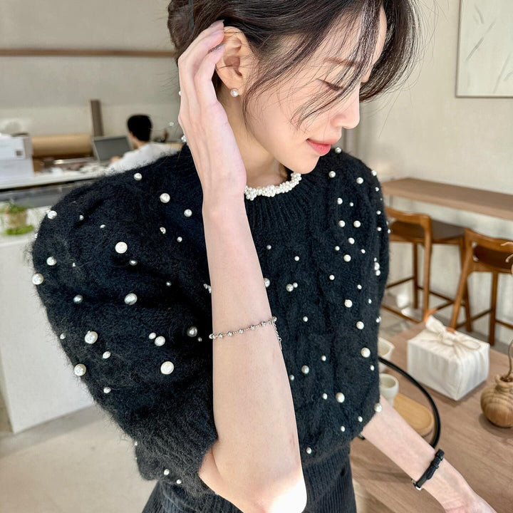 【tops】パール半袖ニットセーター　M26435